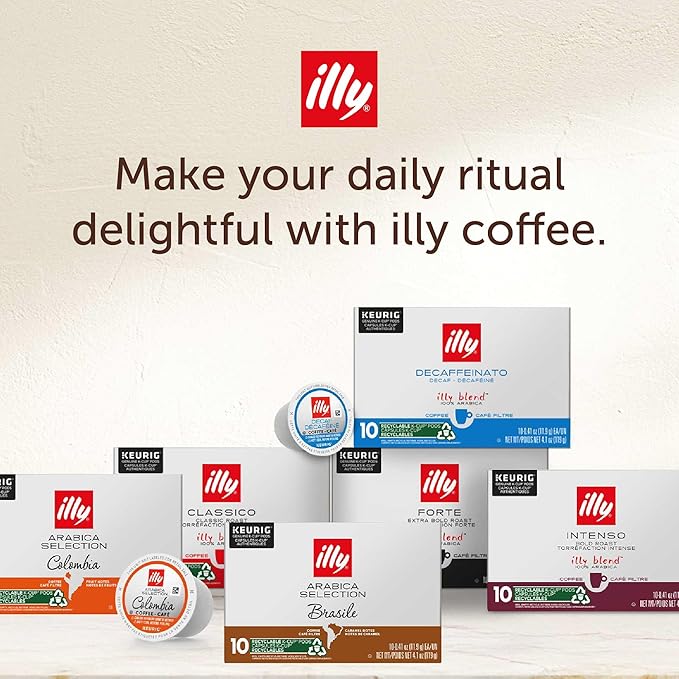 Illy Coffee K Cups - Pods For Keurig Machines – Colombia Medium Roast – Notes of Fruit - Bold, Flavorful & Full-Bodied Flavor - No Preservatives – 10 Count, 6 Pack
