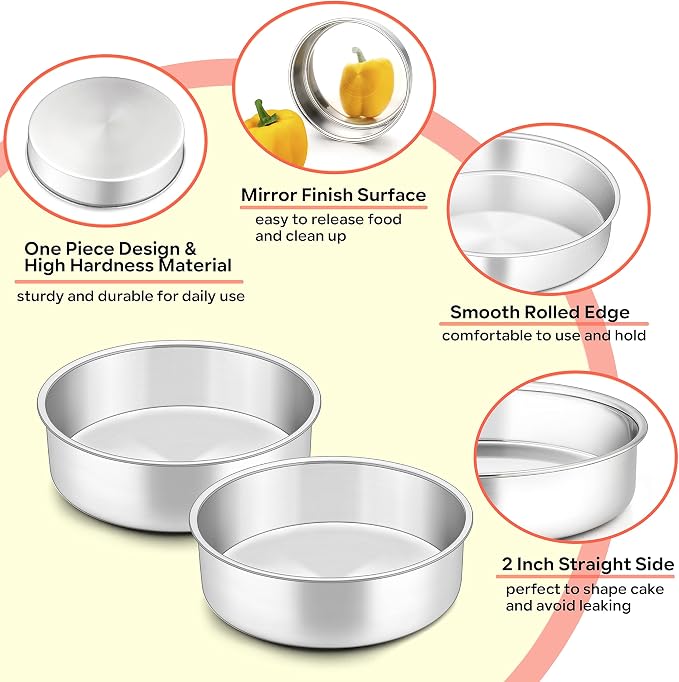 Herogo Cake Pan 6 Inch Round Set of 3, Stainless Steel Nonstick Layer Tier Birthday Wedding Cake Pans, Fit Oven Pots Pressure Cooker, Mirror Finish, Dishwasher Safe - Image 3
