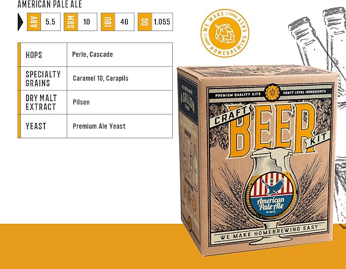 Craft A Brew - American Pale Ale - Beer Making Kit - Make Your Own Craft Beer - Complete Equipment and Supplies - Starter Home Brewing Kit - 1 Gallon