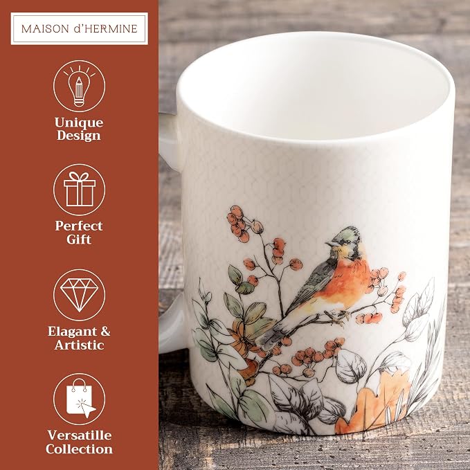 Maison d' Hermine Coffee Mug with Handles Tea Cups (15 Ounce, Pack of 1) | Fine Bone China Coffee Mugs for Hot Beverages Cappuccino Latte Home Spring Summer -Whitish Shabby Chique - Winter Berries - Image 2