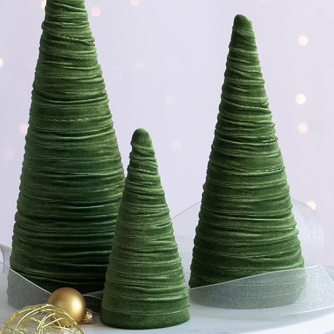 Your Heart's Content Olive Green Velvet Trees Set of 3, Woodland Nursery Bookshelf, Modern Valentine Tabletop, Holiday Dining Table, Elegant Mantel Décor, Handcrafted Gift for (Olive) - Image 4