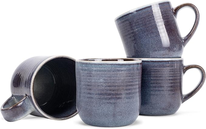 Elanze Designs Glossy Reactive Glaze Large 17 Fluid Ounce Everyday Kitchen Food Grade Ceramic Stoneware Coffee Mug Cup with Comfort Curved Handles, Set of 4, Purple Ombre Blue by ElanzeDesigns