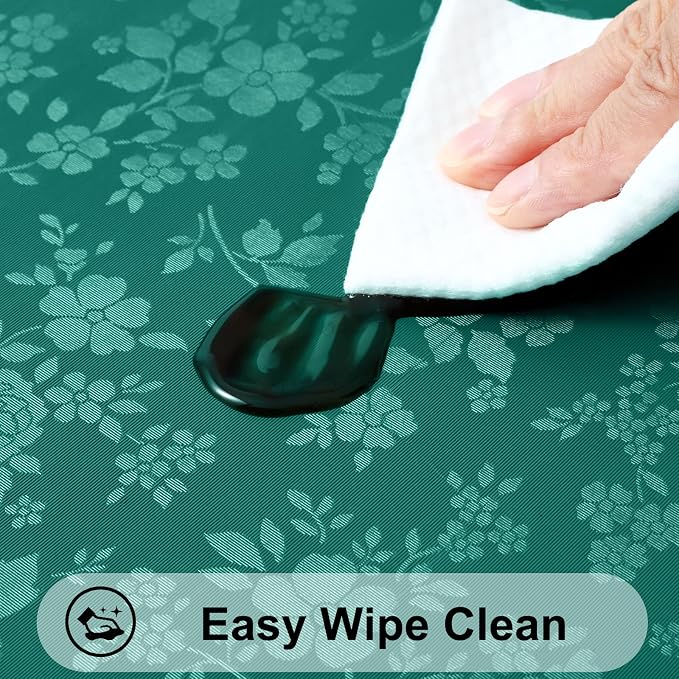 Smiry Rectangle Waterproof Heavy Duty Vinyl Tablecloths, 60 x 84 Inch | Wipeable Washable Floral Embossed Table Cover for Kitchen and Dining Room, Indoor & Outdoor Use, Christmas Green - Image 3