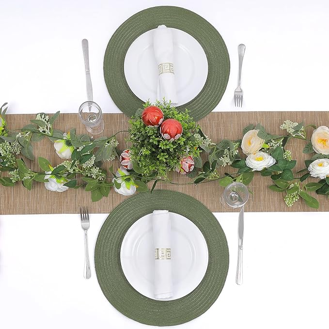 SHACOS Round Placemats Set of 4 Washable 15 inch Round Table Mats Cotton Polyester Woven Braided Place Mats for Dining Table Wedding Party Decor (Olive Green, 4) - Image 3