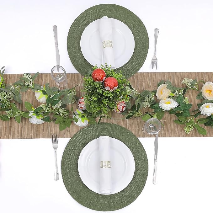 SHACOS Round Placemats Set of 6 Washable 15 inch Round Table Mats Cotton Polyester Woven Braided Place Mats for Dining Table (Olive Green, 6) - Image 6
