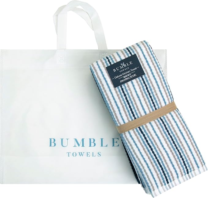 Bumble Kitchen Towels 6 Pack 100% Cotton 16"x26" - Blue | 430 GSM Soft Kitchen Hand Towels with Hanging Loop, Highly Absorbent & Durable for Washing and Drying Dishes - Image 6