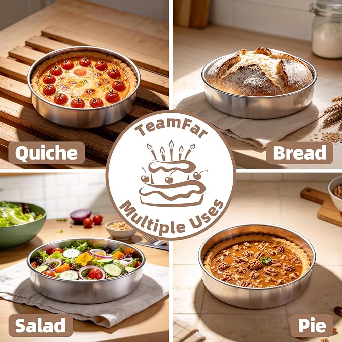 TeamFar 8 Inch Cake Pan Tins Set of 2, with 90 Pcs Parchment Paper | Stainless Steel Round Layer Cake Bakeware for Birthday Wedding, Non-Toxic & Easy Release, Mirror Finish & Dishwasher Safe - Image 6