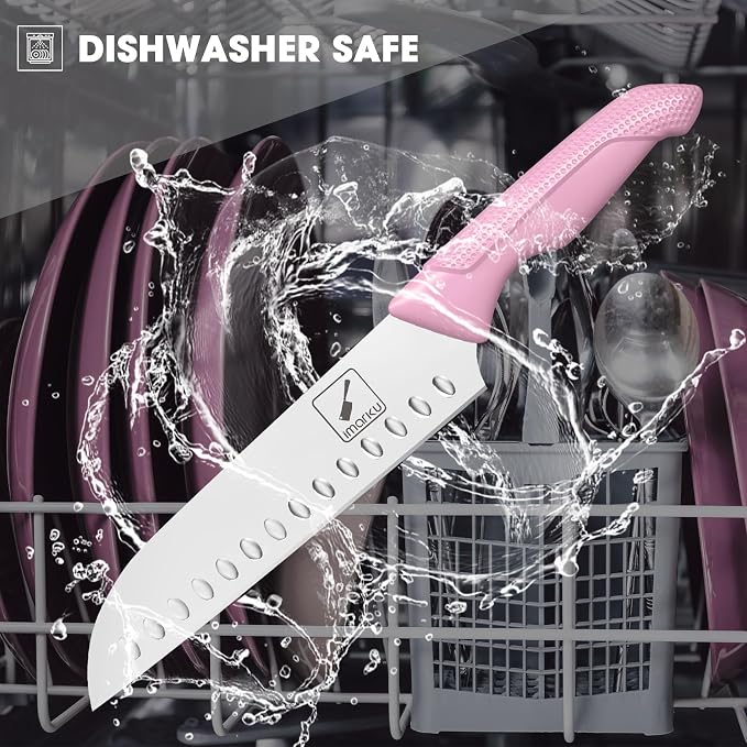 imarku 14-Piece Japanese High-Carbon Stainless Steel Kitchen Knife Set，Pink | Knife Set with Block|15°Precision Edge | 56±2 HRC Hardness | Built-in Sharpener|Ergonomic Handles|Gifts Mom & Dad - Image 5
