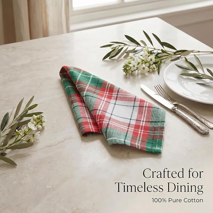 Urban Villa Cloth Napkins Cotton 20x20 (Set of 12) Christ Check - Image 8