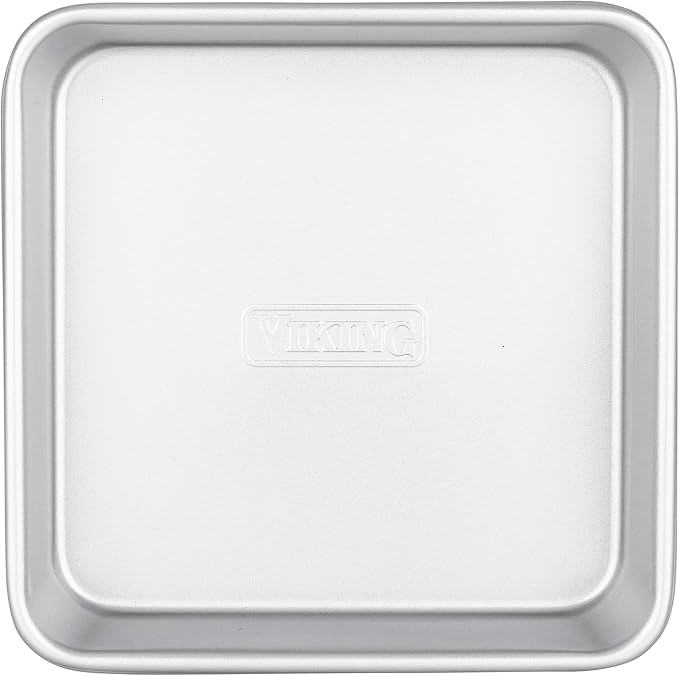 Viking Premium 9-Inch Nonstick Ceramic Square Cake Pan, Made without PFAS, Heavy Gauge Aluminized Steel Baking Pan with Reinforced Iron Frame, Even Heating Bakeware, Oven Safe to 475F, Silver by Unknown