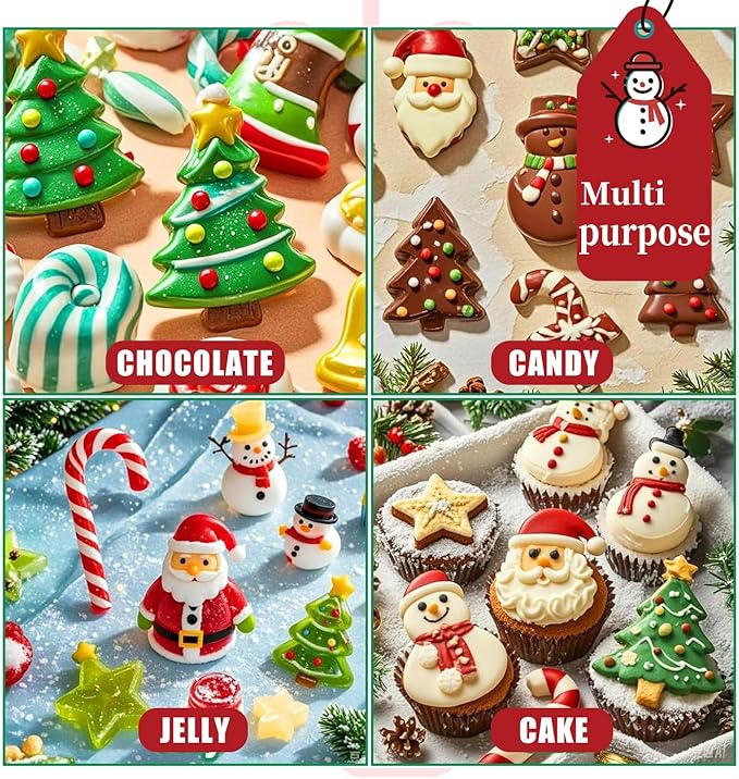 2 Pack Christmas Candy Cane Mold With 2 Dropper,Xmas Theme Baking Molds for Making Chocolate, Candy, Gummy and More - Red & Green