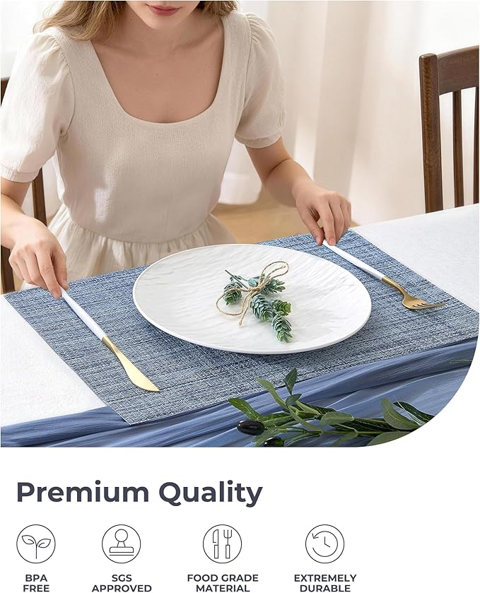 Leetaltree Deep Navy Woven Placemats Set of 4 - Heat Resistant Non-Slip Place mats for Dining Table, Washable Durable PVC Vinyl Woven Table Mats(Deep Navy, 4) - Image 6