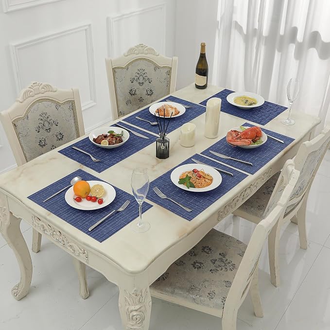 Leetaltree Blue Placemats Set of 8 - Heat Resistant Non-Slip Place mats for Dining Table, Washable Durable PVC Vinyl Woven Table Mats（Blue, 8） - Image 9