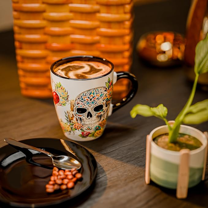Color Changing Sugar Skull Coffee Mug 12oz – Heat Sensitive Ceramic Cup with Day of the Dead Skull & Floral Design, Gothic Halloween Theme Mug, Unique Christmas Holiday Birthday Gift for Men & Women - Image 4