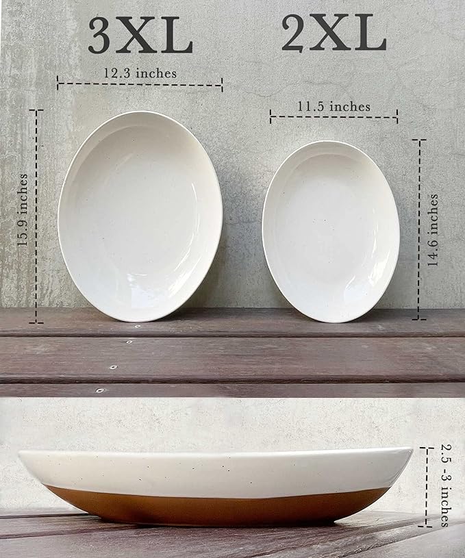 MORA Ceramic Large Serving Bowls- Set of 2 Oval Platters for Entertaining. Modern Kitchen Dishes for Dinner, Fruit, Salad, Turkey, etc. Oven, Dishwasher Safe, 110/80 oz, 16" / 14.6" - Vanilla White - Image 2