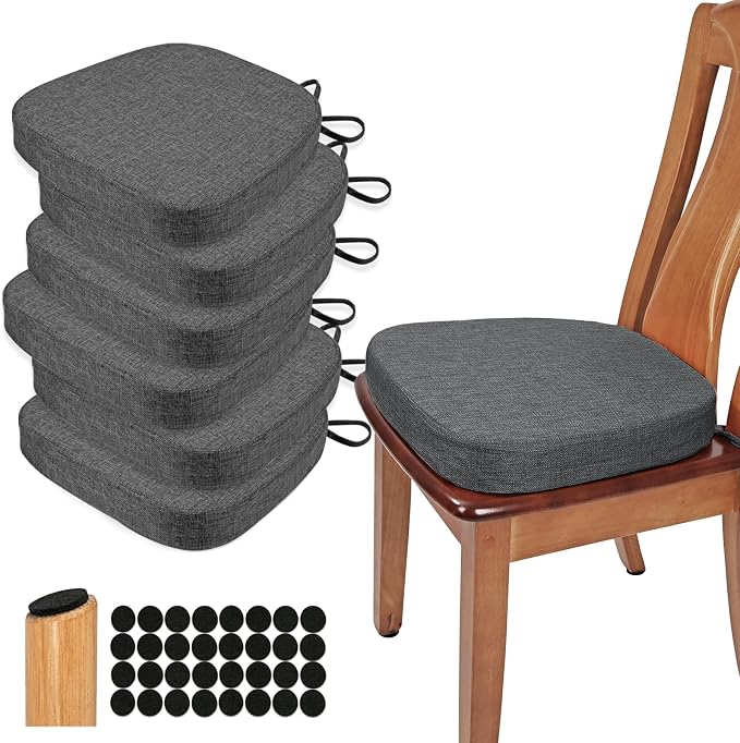 BUYUE Thickened 2.5" Dining Chair Cushions Set of 6, U-Shape High Density Foam Comfortable Chair Pads for Kitchen, Slip Resistant Indoor Seat Cushions (6 PCS, Dark Gray) by BUYUE
