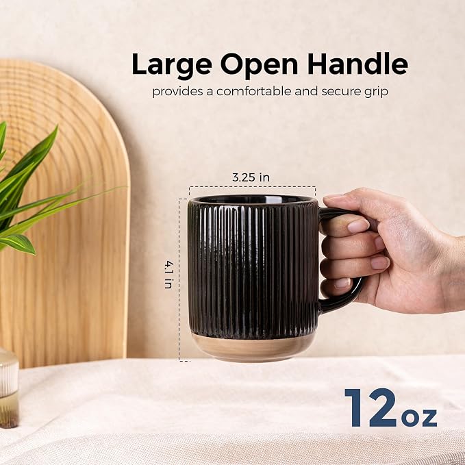 GBhome Coffee Mugs Set of 4, 12oz Handmade Stoneware Coffee Mugs Set with Large Handle for Cappuccino/Latte/Tea/Hot Cocoa, Dishwasher & Microwave Safe, Black - Image 2