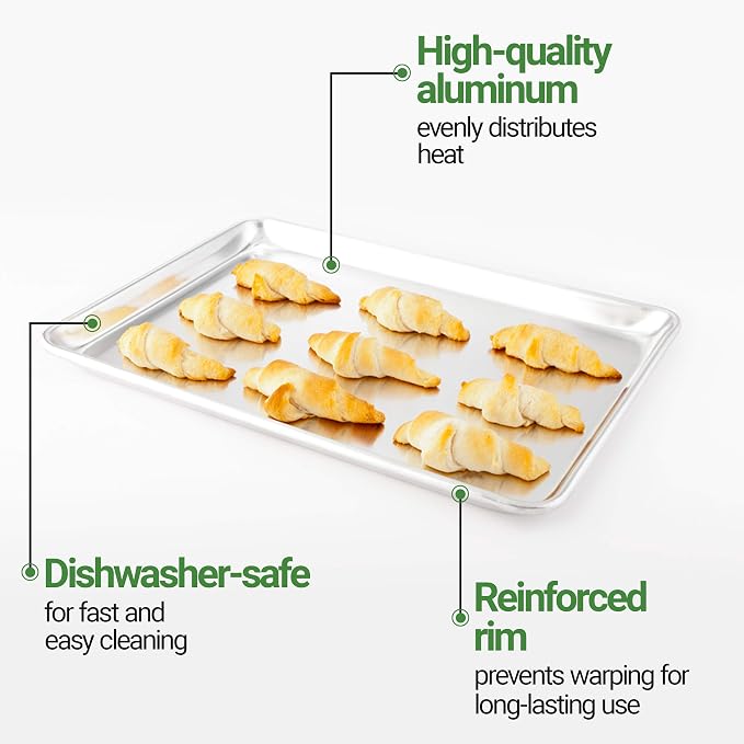 Restaurantware Met Lux 13 x 18 Inch Half Size Baking Sheet 1 Heavy-Duty Cookie Sheet - Evenly Bakes Treats Make Pastries or Cookies Aluminum Sheet Pan For Commercial or Home Use - Image 5