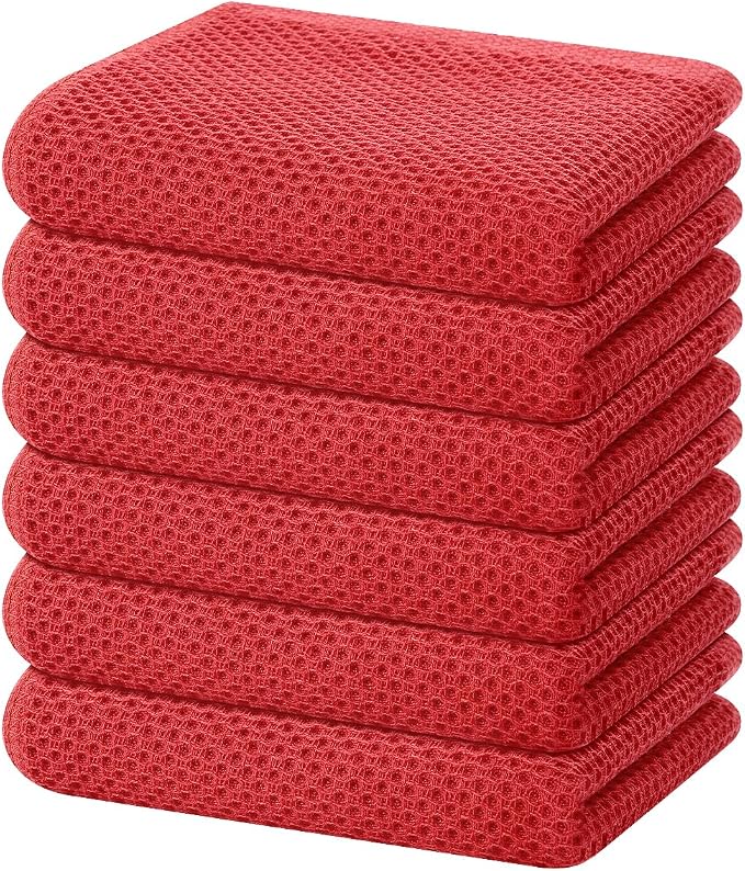Homaxy 100% Cotton Waffle Weave Kitchen Dish Towels 6-Pack, Brick Red | 13 x 28 Inches, Ultra Soft Absorbent Dish Towels, Quick Drying Cleaning Towels by Homaxy