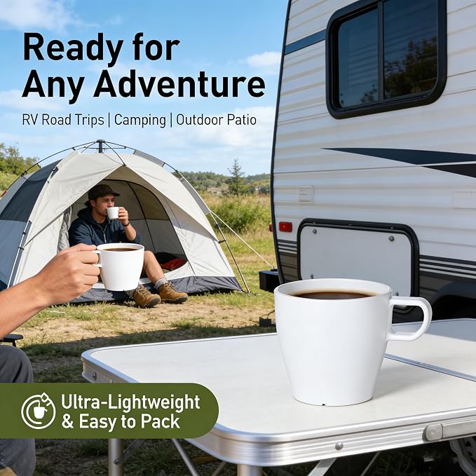 6-Pack 10oz Unbreakable Coffee Mugs, Microwave Safe Premium Drinkware (Up to 320℉), Lightweight Shatterproof White Cups for Keurig, Kids, RV & Camping, BPA-Free (White) - Image 8