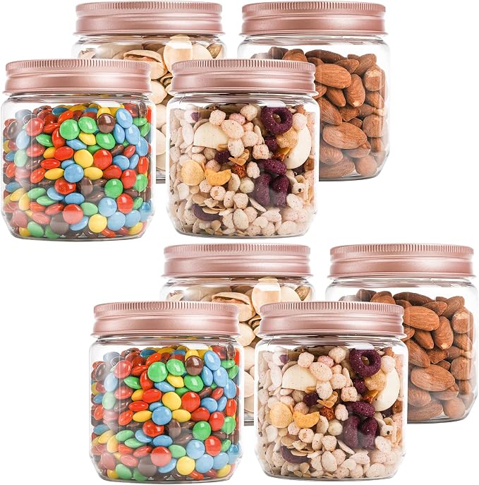 Fasmov 25 Pack 8 Ounce Clear Plastic Jars Containers with Rose Gold Lids, Round Empty Plastic Slime Storage Containers for Kitchen & Household Storage - BPA Free - Image 4