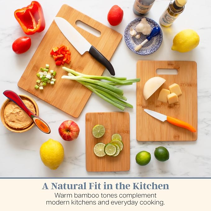Totally Bamboo Cutting Board Set, 3 Reversible Cutting Boards for Kitchen | Small, medium & large bamboo boards for everyday meal prep. Smooth, knife-friendly surface for meat, produce, cheese & bread. - Image 4