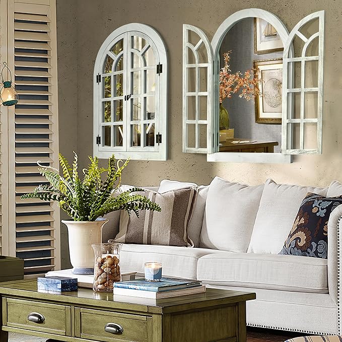 Window Mirrors for Wall Decor -White Arched Wall Mirror Farmhouse Wall Decor Wood Frame Decorative Wall Mirrors Like Window for Bedroom, Living Room, Entrance, Dining Room - Image 3