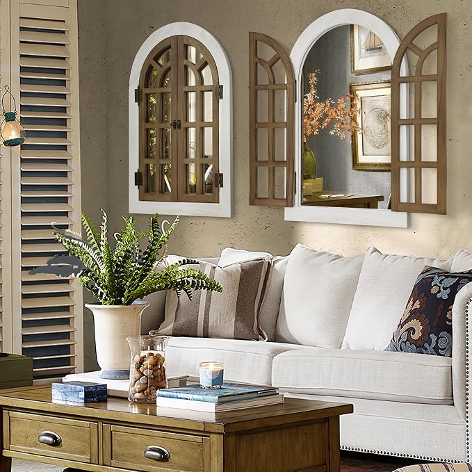 Window Mirrors for Wall Decor -White Arched Wall Mirror Farmhouse Wall Decor Wood Frame Decorative Wall Mirrors Like Window for Bedroom, Living Room, Entrance, Dining Room - Image 3