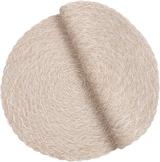 SHACOS Round Braided Placemats 15 inch Set of 4 Boho Woven Washable Kitchen Table Placemats for Home Wedding Party (T-Beige, 4) - Image 3