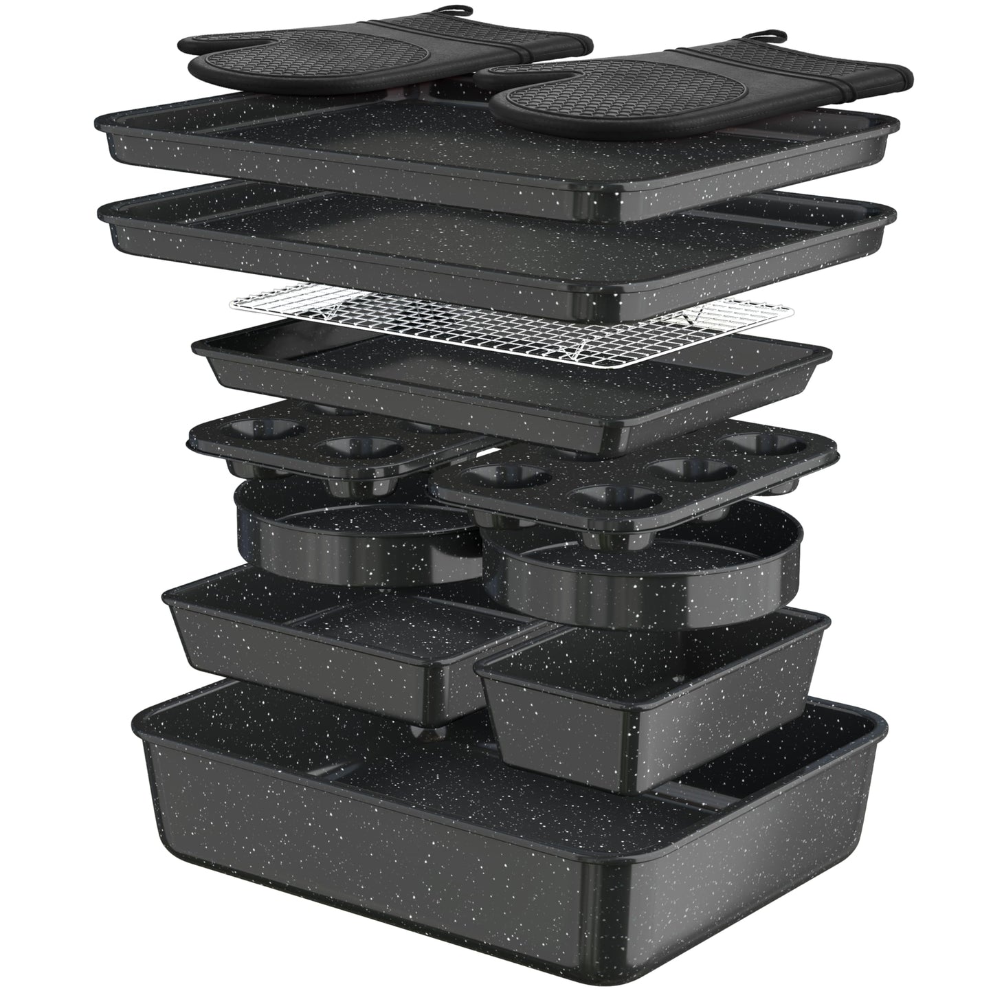 Wildone 13-Piece Baking Pans Set Nonstick - Stackable Bakeware Sets Including Cookie Sheets for Baking, Rack, Muffin Pan, Cake pan, Loaf Pan, Roasting Pan, Heavy Duty & Easy Clean, Plum