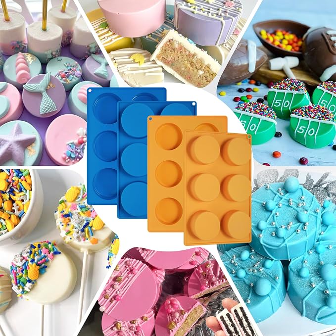 Webake Cake Puck Mold Set 2 Different Sizes, Silicone Flat Cake Pop Molds for Chocolate Covered Desserts, BPA Free - 4 Molds & 1 Scraper - Image 7