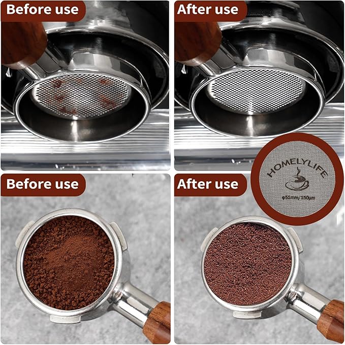 WDT Tools Espresso Puck Screen, 51mm Espresso Accessories Kit - 150μm Puck Screen Set, 0.25mm 316 Stainless Steel 8 Needles Coffee Distribution Stirrer, Portafilter Dosing Ring for Barista Black
