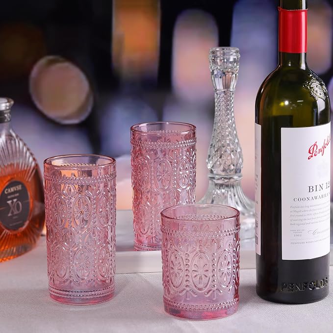 Darlion Vintage Glassware, Pink Glasses Drinking, 12oz Highball Glasses | Lead-Free Glass, Food Grade Glass, Durable&Sturdy, Vintage Decoration - Image 3