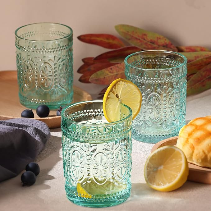 Darlion Vintage Glassware, Green Drinking Glasses, 10oz Green Glass Cups | Food Grade Glass, Lead-Free Glass, Durable&Sturdy, Vintage Decoration - Image 6