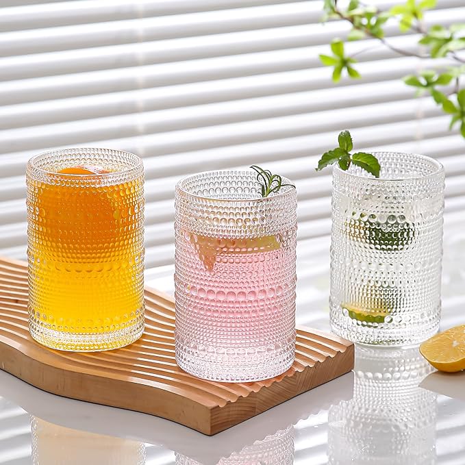 Amyoole Hobnail Drinking Glasses Set of 6,15oz Bar Tumbler Glassware | Clear, Vintage Glassware Embossed Water Tumbler, Cocktail Glass and Kitchen Glass Cups, For Beer, Whiskey, Juice, Milk - Image 3