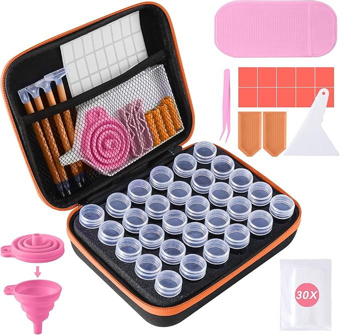 LYMUSUMI 30 Slots Diamond Art Storage Containers for Adults Portable Bead Storage Boxes for Diamond Painting Accessories and Tools（Orange）