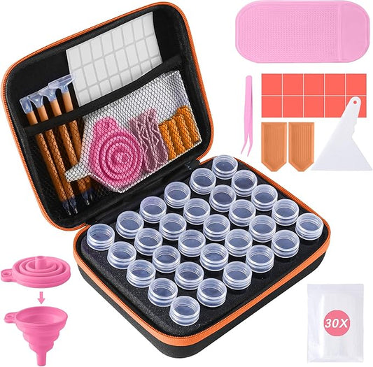 LYMUSUMI 30 Slots Diamond Art Storage Containers for Adults Portable Bead Storage Boxes for Diamond Painting Accessories and Tools（Orange）