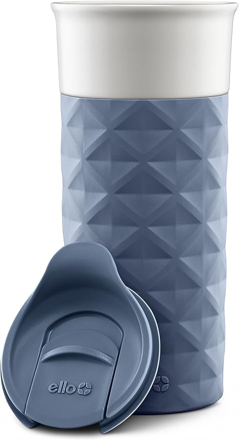 Ello Ogden BPA-Free Ceramic Travel Mug with Lid, Evening Blue, 16 oz | Splash-resistant ceramic travel mug with slider lid and protective silicone sleeve. BPA-free, great for coffee and tea. - Image 4