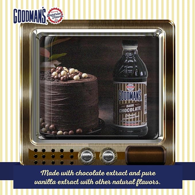Goodman's Dark Chocolate Extract - Gluten-Free, Non-GMO, Kosher, Low Carb & Calorie - For Keto and Plant-Based Recipes! - Rich Chocolate Ideal for Frosting, Cake, Cookies & Hot Chocolate (16oz Bottle)