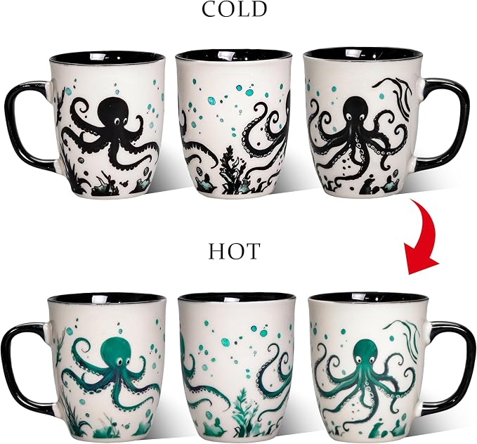 Ceramic Color Changing Cups - Funny Octopus Mug for Men, 15 oz Cool Coffee Mugs, Octopus Gifts for Men Dad Son, Father's Day Birthday Gift Idea - Image 5