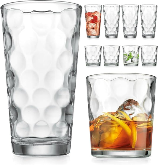 Home Essentials & Beyond Glassware Drinking Glasses Set Of 8 4 Highball (17 oz.) Kitchen Glasses | 4 (13 oz.) Rocks Glass Cups for Water, Juice and Cocktails. by Glavers