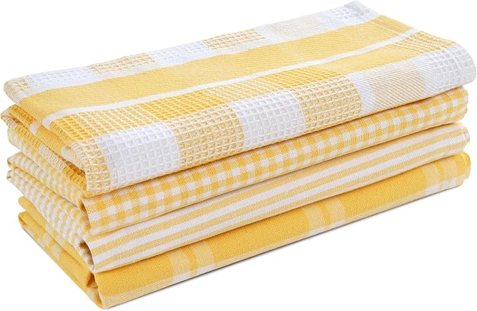 LANE LINEN 100% Cotton Kitchen Dish Cloths, Ultra Soft Absorbent Quick Drying Dish Towels, Multiweave Wash Cloths Dish Towel Sets, 13x28 Inches, 4 Pack - Yellow - Image 2