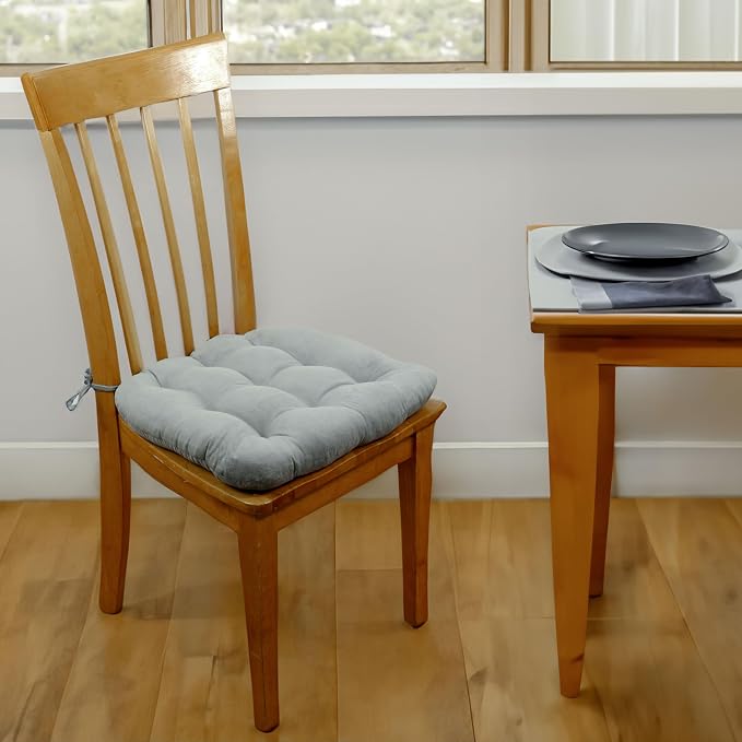 Barnett Home Decor Dining Chair Pad with Ties Corduroy Grey - Size Small 15 x 17 Chair Cushion - Latex Foam Fill Cushion, Reversible, Machine Washable - Pinwale - Gray - Image 2
