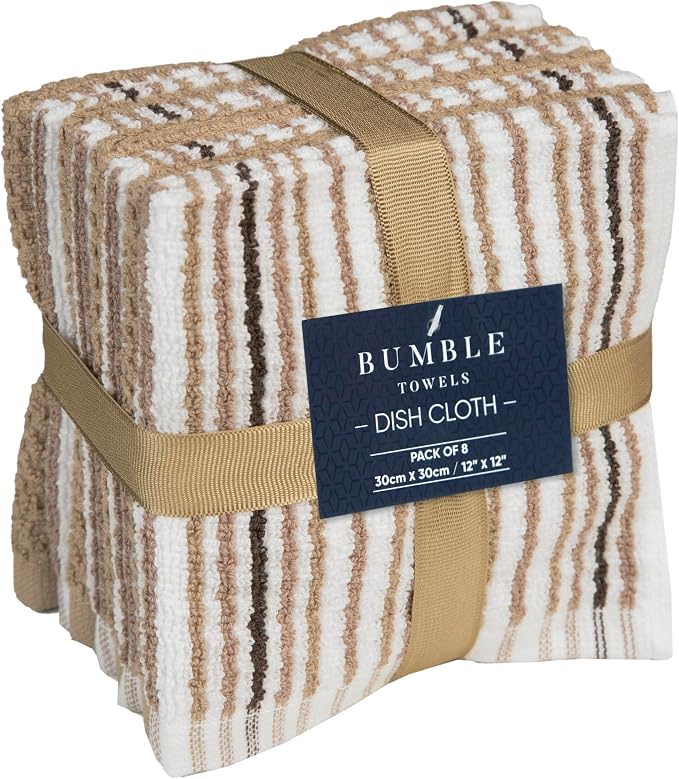 Bumble Dish Cloths 8-Pack, 100% Cotton Kitchen Towels, 12"x12" Tan | 430 GSM Soft Dish Towels for Kitchen, Highly Absorbent & Durable Kitchen Rags for Washing Dishes - Image 3