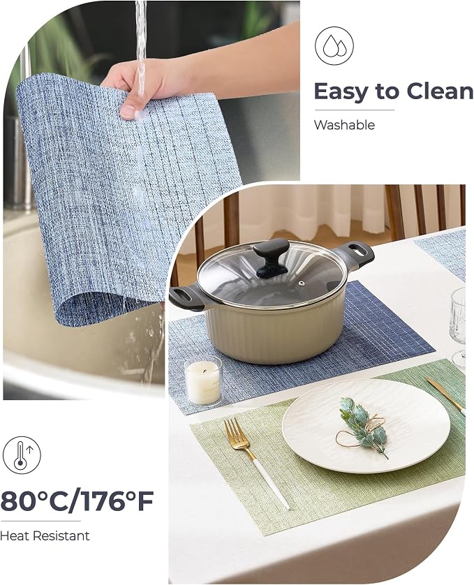 Leetaltree Gradient Blue Woven Placemats Set of 12 - Heat Resistant Non-Slip Place mats for Dining Table, Washable Durable PVC Vinyl Woven Table Mats(Gradient Blue, 12) - Image 5