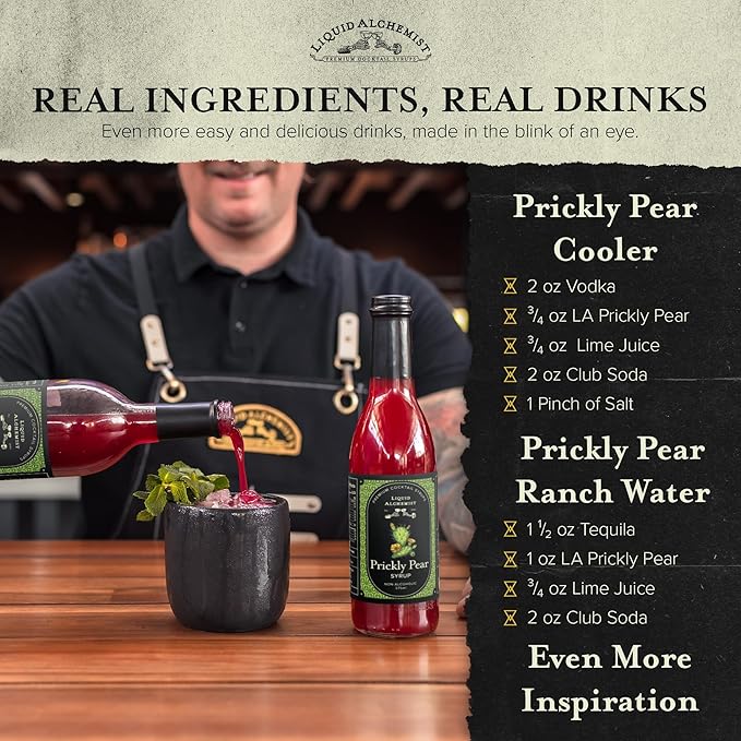 Liquid Alchemist Prickly Pear Syrup for Cocktails - Real Ingredients Make our Mixer Perfect for a Summer Cocktail and Margarita Mix - Vegan & Non-GMO (25.4 oz)
