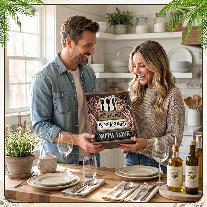 Moucuny 4 Pcs Farmhouse Kitchen Decor Rustic Spoon Fork Knife Wooden Stacked Block Decor Farmhouse Kitchen Table Centerpiece Rules Sign for Dining Room Cabinet Countertop Shelf Decoration - Image 7