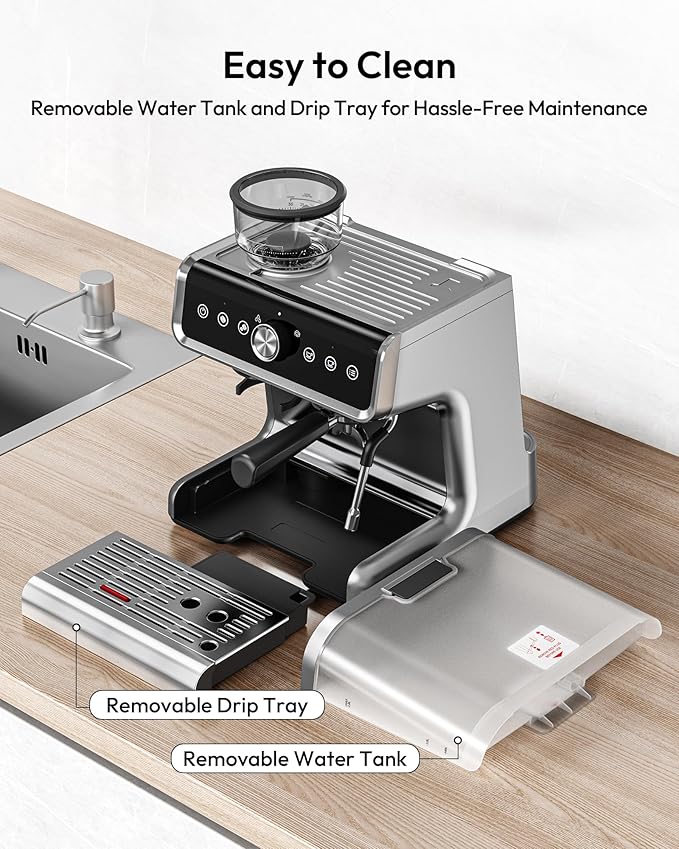 EUHOMY Espresso Machine with Grinder, 20 Bar Professional Espresso Coffee Maker for Home, with Milk Frother for Latte, Cappuccino & Barista-Style