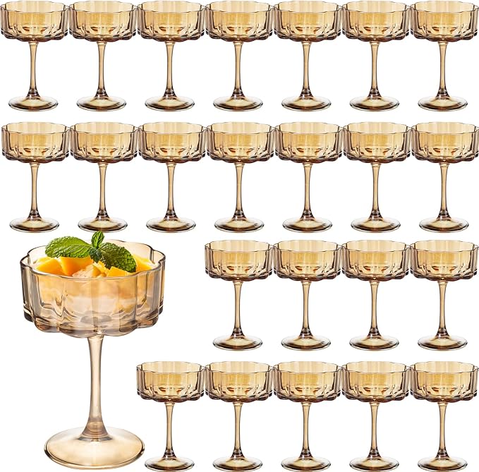 Vintage Champagne Coupes Glass Cute Martini Cocktail Glasses,13oz Crystal Martini Wine Glasses Set Of 24 Elegant Flower -Shaped Goblet Drinking Champagne Dessert Yogurt Ice Cream Glassware Cups Amber by Unknown