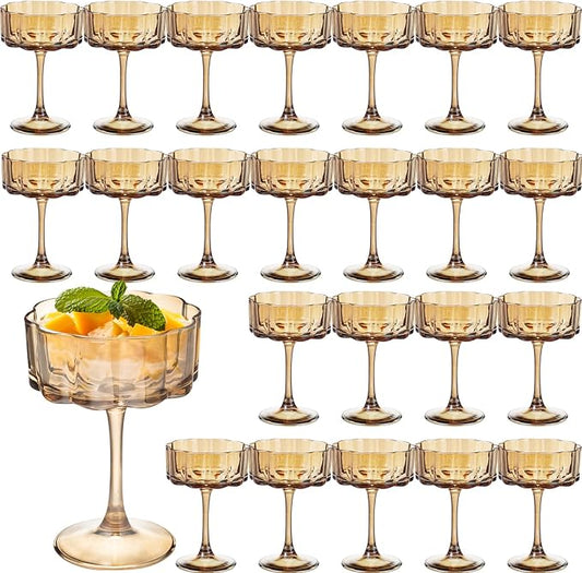Vintage Champagne Coupes Glass Cute Martini Cocktail Glasses,13oz Crystal Martini Wine Glasses Set Of 24 Elegant Flower -Shaped Goblet Drinking Champagne Dessert Yogurt Ice Cream Glassware Cups Amber by Unknown